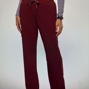 NWT Jaanuu Burgundy Women's mid-rise waistband straight leg scrub pants size LP